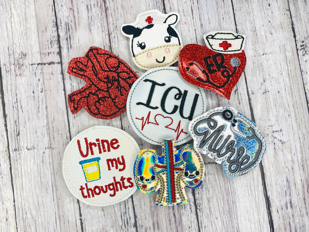 Medical Badge Felties – Tagged Charms – All Stitched Up by Jill