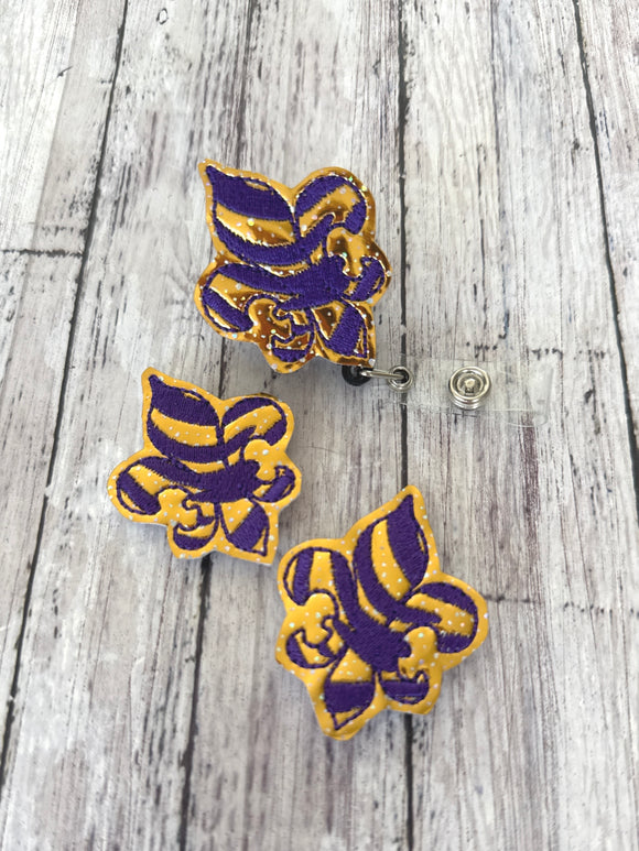 Tiger Stripe Fleur de Lis Badge Feltie