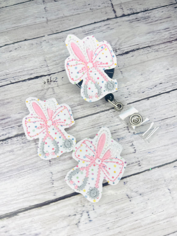 Bunny Ear Bow Stethoscope Badge Feltie