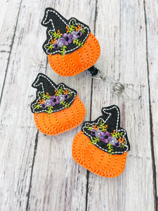 Witch Hat Pumpkin Badge Feltie