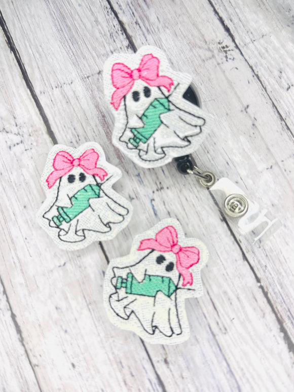 Ghost with Syringe Badge Feltie