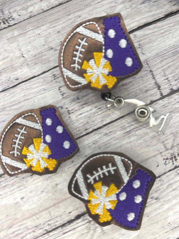 Purple and Gold Football Megaphone Badge Feltie