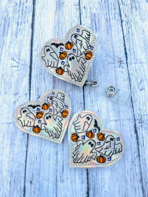 Flying Ghost Heart Badge Feltie