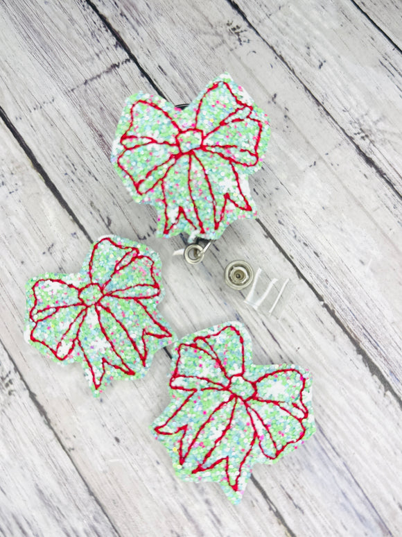 Chunky Glitter Christmas Bow Badge Feltie