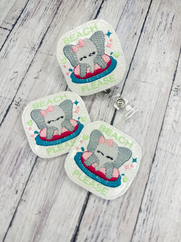 Beach Please Elephant Badge Feltie