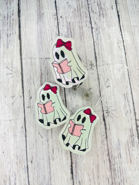 Ghost Reading Book Badge Feltie