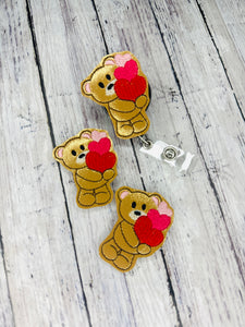 Bear with Hearts Badge Feltie
