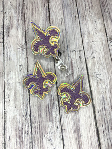 Purple and Gold Fleur de Lis Badge Feltie