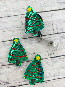 Holo Confetti Christmas Tree Badge Feltie