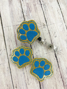 Blue and Gold Paw Print Badge Feltie