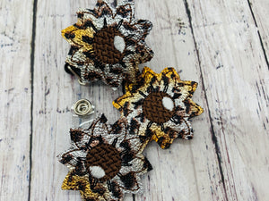 Leopard Print Sunflower Badge Feltie