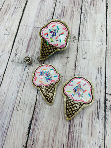 Ice Cream Cone with Sprinkles Badge Feltie