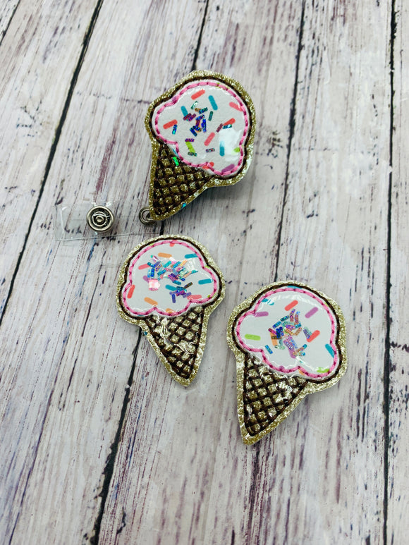 Ice Cream Cone with Sprinkles Badge Feltie