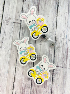 Bunny on Bicycle Badge Feltie