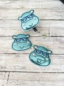 Hippo with Glasses Badge Feltie