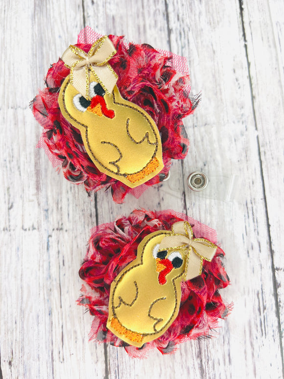 Turkey with Red Feather Badge Feltie