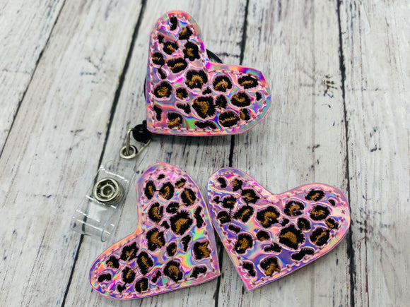 Pink Leopard Heart Badge Feltie