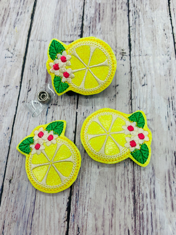 Lemon Slice with Flowers Badge Feltie