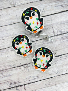 Penguin in Lights Badge Feltie