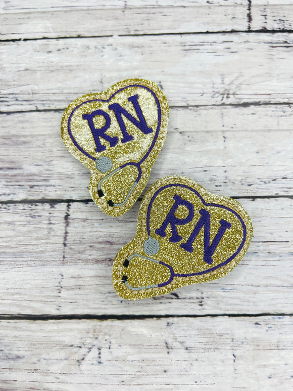 Purple and Gold RN Badge Feltie
