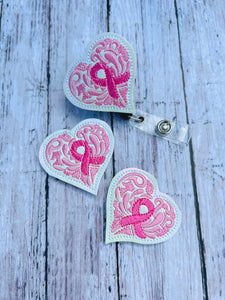 Pink Awareness Heart Badge Feltie