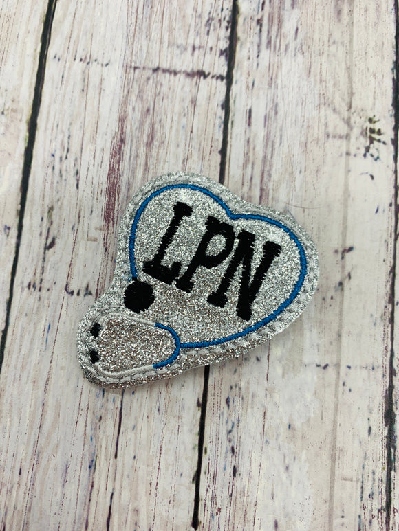 Silver and Blue LPN Stethoscope Badge Feltie