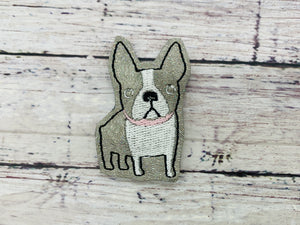 Gray Boston Dog Badge Feltie