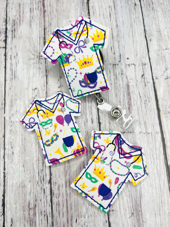 Mardi Gras Scrub Top Badge Feltie