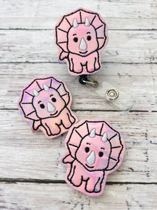 Pink Holo Dinosaur Badge Feltie