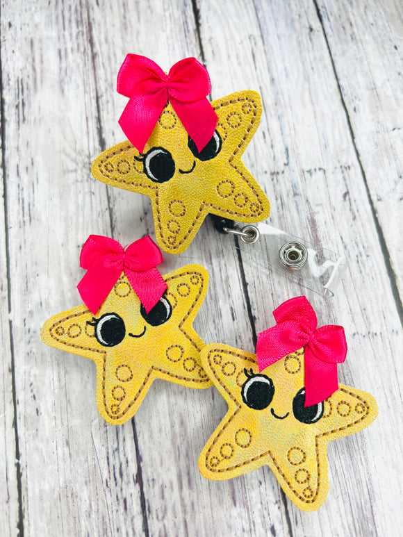 Starfish with Bow Badge Feltie