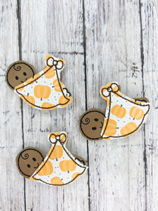 Pumpkin Swaddled Baby Badge Feltie